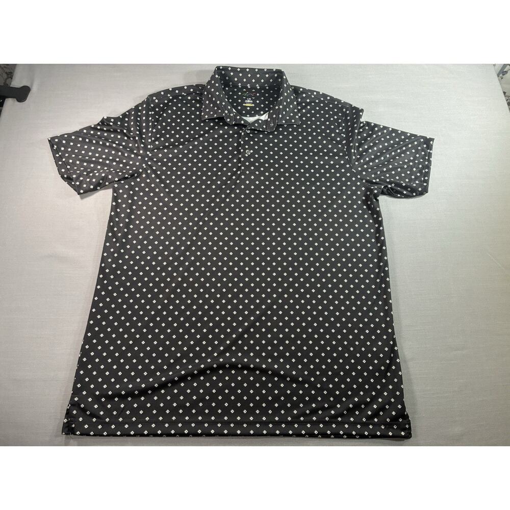 Greg Norman Shark Logo Golfcore Polo Mens L Black Diamond Print Performance